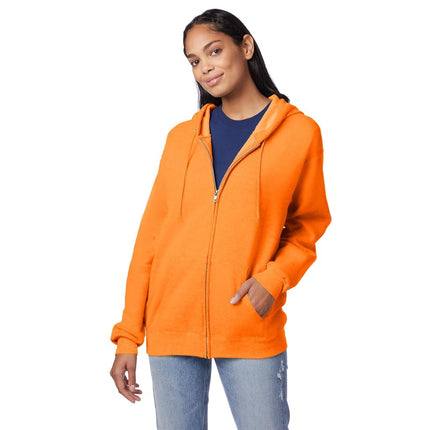 Hanes Men's, EcoSmart Fleece Full-Zip Hoodie, Hooded Sweatshirt Jacket, Safety Orange, XL