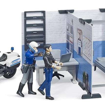 bworld Set Police Station w Police Motorbike