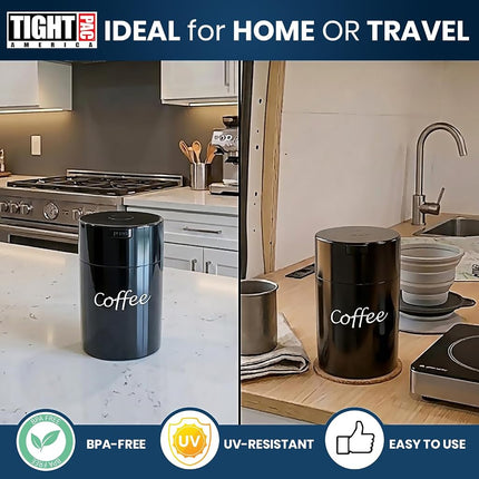Coffeevac 1LB – Patented Airtight Container | Multi-use Vacuum Container Works as Smell Proof Containers for Ground Coffee and Coffee Bean Containers. Black with Logo
