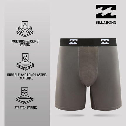 Billabong Mens Underwear 4 Pack Nylon Performance Boxer Briefs for Men, Blk, Charcoal ,Grey, 2X