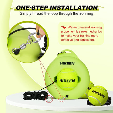 Hikeen Premium Tennis Trainer Rebound with Metal Base,Portable Solo Tennis Trainer Set with 3 Highly Elastic String Balls,Tennis Practice Equipment for Adult Kids an Beginners - Green
