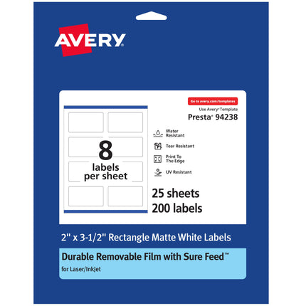Avery Durable ID Labels with Sure Feed, 2" x 3.5",