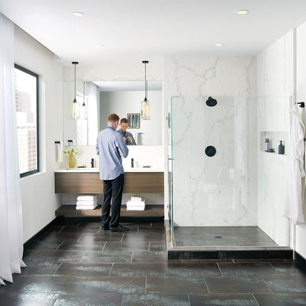Grifo de baño de arco alto Moen 6190BL Align de un solo mango con conjunto de desagüe, negro mate