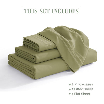 Elegant Comfort Luxury 1500 Premium Hotel Quality Microfiber 4-Piece Sheet Set - Soft, All Around Elastic 18-24 Inches Deep Fitted Sheet - Extra Deep Pocket Sheets, Full, Sage/Green