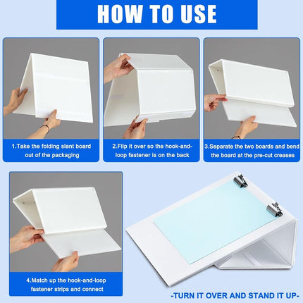 Nuanchu 2 Pcs Folding Slant Board for Writing 14 x 12 Inch Large Slanted Clipboard Adjustable Tilted Writing Board Sloped Surface to Improve Handwriting Legibility Endurance for Office Reading (White)