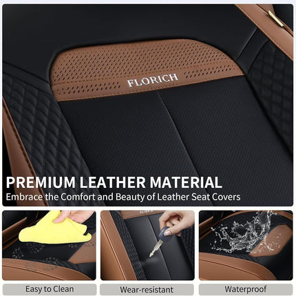 FLORICH Leather Car Seat Covers Full Set, Breathable Waterproof Nappa Leather Seat Covers, Gary Seat Covers, Automotive Interior Cover Universal for Cars SUV Truck Sedan - Coffee