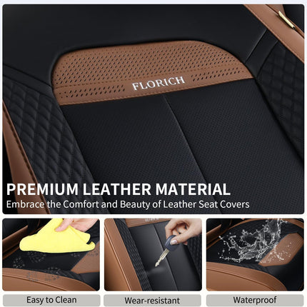 FLORICH Leather Car Seat Covers Full Set, Breathable Waterproof Nappa Leather Seat Covers, Gary Seat Covers, Automotive Interior Cover Universal for Cars SUV Truck Sedan - Coffee