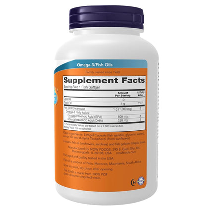 NOW Foods Ultra Omega-3, 500 Epa/250 Dha, Fish Gelatin, 180 Softgels