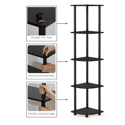 Furinno TURN-N-TUBE 5-Tier Corner Shelf, Bookcase, Espresso