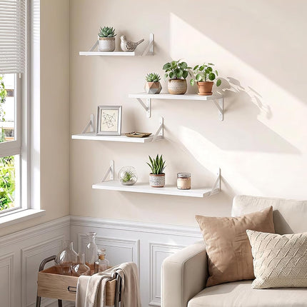 YGEOMER 4 Different Sizes Floating Shelves for Wall Home Decor, White