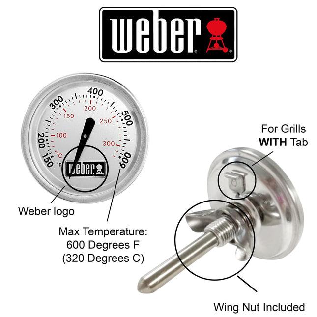Weber 60540 Charcoal, Spirit, Q Grill Replacement Thermometer, 1-13/16" Diameter