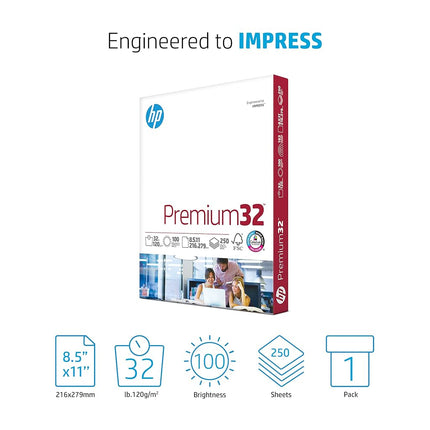 HP Paper, Premium Choice LaserJet, 32lb, 8.5x11, Letter, 100 Bright, 250 Sheets / 1 Pack, (113500) Made in The USA