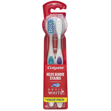 Colgate 360 Optic White Platinum Whitening Toothbrush, Soft - 2 Count