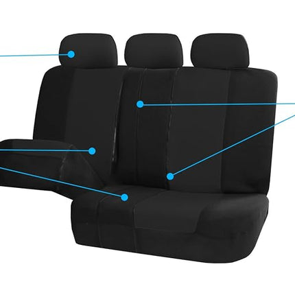 FH GROUP FH-FB351115 All Purpose Flat Cloth Built-In Seat Belt Seat Covers Solid Black Color, Airbag compatible and Split Bench W. FH1002 Non-Slip Dash Pad- Fit Most Car, Truck, Suv, or Van