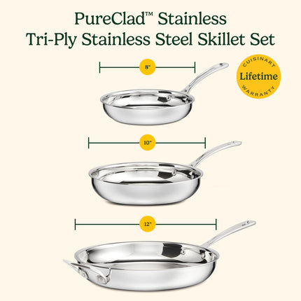 Cuisinart PCST22-81012, ensemble de 3 poêles en acier inoxydable triple épaisseur PureClad