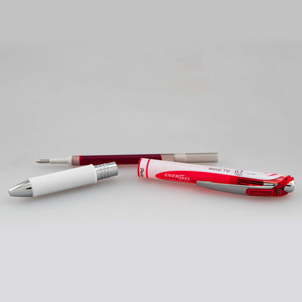 Pentel EnerGel RTX Pearl Retractable Liquid Gel Pen, Metallic Point, 0.7mm Medium Line, Red Ink, Box of 12 (BL77PW-B)