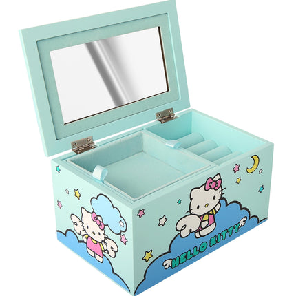 Joyero Hello Kitty con Bandeja y Almacenamiento, Licencia Oficial, Joyero Azul, Organizador de Joyas de Madera, Regalos de Sanrio (Azul)
