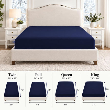 Cathay Luxury Silky Soft Polyester Single Fitted Sheet, King Size, Navy Blue