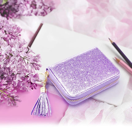 Coco Rossi Women's Small Credit Card Wallet RFID Glitter Cute Credit Card Holder Wallets for Women, A Glitter Purple, S, Travel Wallet