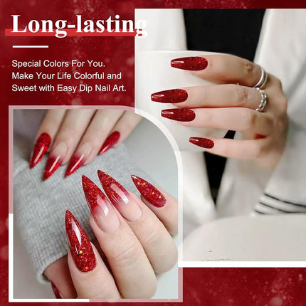 28g/Box Rose Red Wine Shine Glitter Sequins Paillette Dip Powder Nails Dipping Nails Long-lasting Nails No UV Light Needed, (No.126)