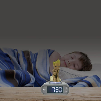 LEXiBOOK, Marvel Guardians of The Galaxy, Groot Nightlight Alarm Clock, Sounds and Melodies, Backlit LCD Screen, Illuminated, Snooze, Grey/Brown, RL800GG