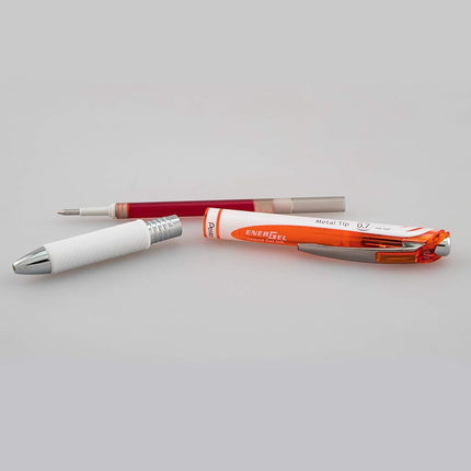 Pentel EnerGel Pearl Retractable Liquid Gel Pen, (0.7mm) Metal Tip, Medium Line, Orange Accent, Orange Ink, 12 pack (BL77PW-F)