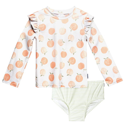 Gerber Baby Girl's Toddler Long Sleeved Rashguard Swim Bathing Suit Set, Peaches, 12 Months
