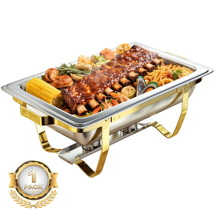 Plats à Frotter pour Buffet, Lot de 1, 8,5 L [Couleurs Or et Argent Élégantes] Ensemble de Plats à Frotter en Acier Inoxydable [Robuste et de Haute Qualité] Chafing Dishes et Chauffe-Plats pour Toutes les Fêtes avec Ensemble Complet
