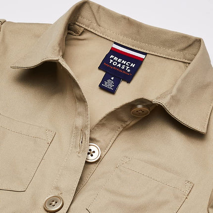 French Toast Girls' Short Sleeve Safari Dress, Khaki Beige, 7