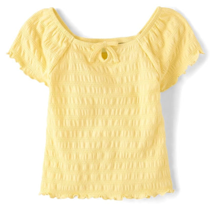 The Children's Place Girls' Smocked Short Sleeve Tops, Pale Sun Keyhole, X-Small