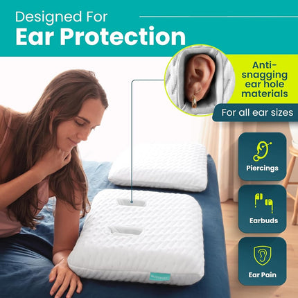 BLISSBURY Satin Piercing Pillow, Adjustable Memory Foam, Ear Hole