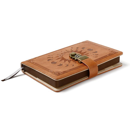 ZXHQ Lockable Diary for Women & Men, A5 Ruled 240 Pages PU Leather Journal with Lock, Refillable Leather Journal Password Notebook for Writing, Size A5(8.5 × 5.9 Inch) SandyBrown