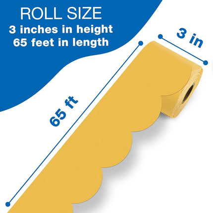 Carson Dellosa 65Ft of Goldenrod Yellow Green Bulletin Board Borders, 1 Roll of Mango Scalloped Trim for Rolling Whiteboard, Cork and Posterboard, Party, Office Decorations, and Classroom Decor