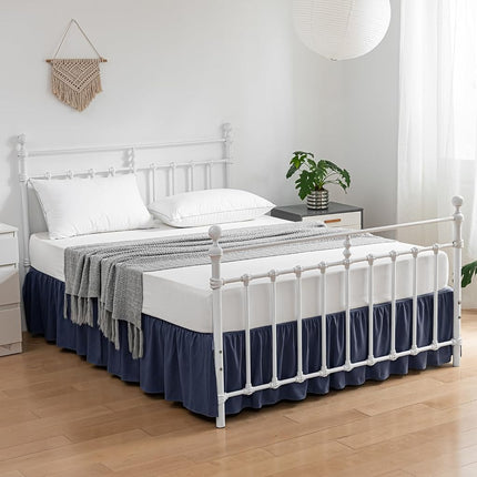 xuan dian Bed Skirt Queen Size Ruffled Bed Skirt with Split Corners, 16 Inch Drop Dust Ruffle Bed Skirt with Platform, Blue, Queen - 16" Drop