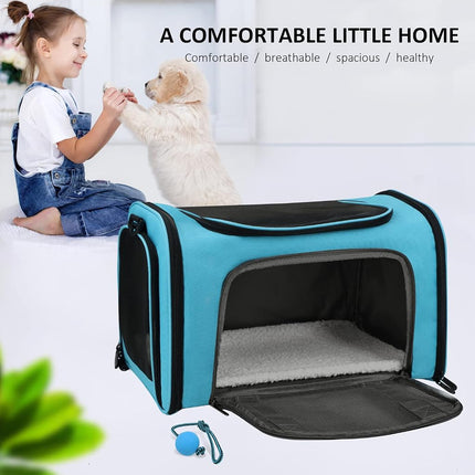 Henkelion Large Cat Carrier for Large Cats Dogs Puppies up to 25Lbs, Blue, Soft Sided, Collapsible, Daily Travel, Car, Pet Hospital
