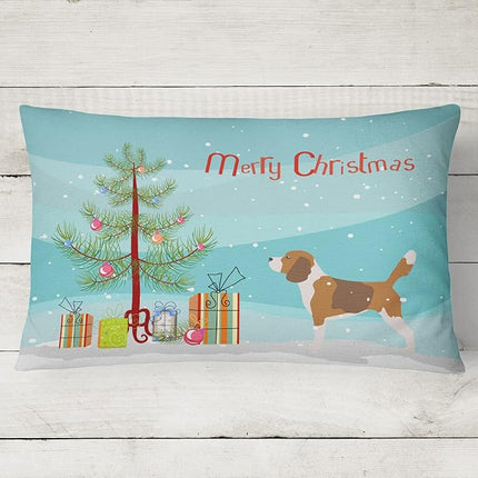 Caroline's Treasures BB2928PW1216 Beagle Merry Christmas Tree Canvas Fabric Decorative Pillow, 12H x16W, multicolor