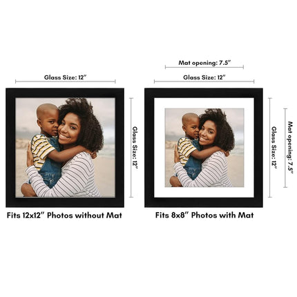 Americanflat 12x12 Picture Frame with Shatter-Resistant Glass - Use as 8x8 Frame with Mat or 12x12 Frame Without Mat - Signature Collection - Photo Frame for Wall Display - Black