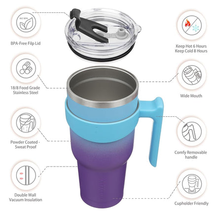 BJPKPK 1200 ml Tumbler with Handle & Straw, Insulated Stainless Steel Mug