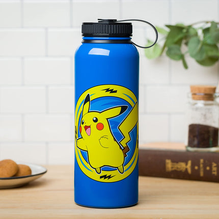Silver Buffalo Pokemon Pikachu Lightning Bolt Stainless Steel Water Bottle with Twist Lid, 42 Ounces