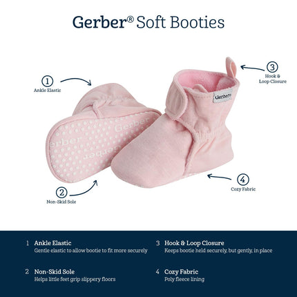 Gerber Baby Fleece Lined Wrap Fasten Non Skid Soft Slipper Booties, Pink, 3-6 Months Infant