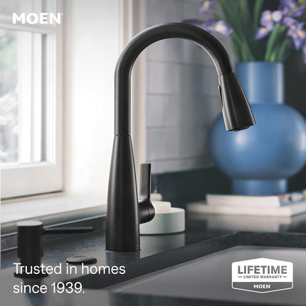 Moen 87627BL Haelyn Single-Handle Pull-Down Sprayer Kitchen Faucet with Reflex and Power Clean, Matte Black