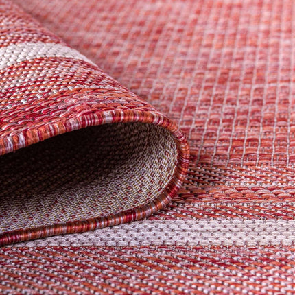 Unique Loom Outdoor Border Collection Area Rug - Soft Border (Runner 2' 0" x 8' 0", Rust Red/Ivory)
