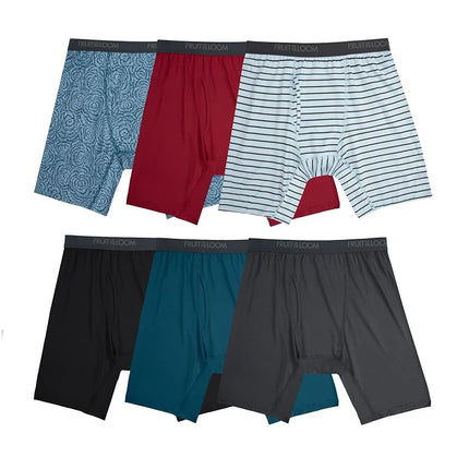 Fruit of the Loom Men's Standard 4-Way Stretch Boxer Briefs | Lightweight & Moisture Wicking Underwear, Regular Trunk, Long Leg-6 Pack-Assorted Colors
