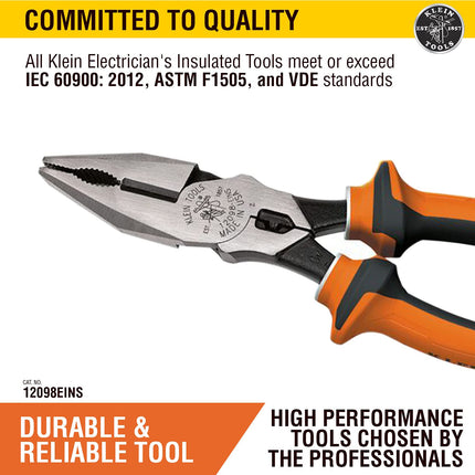 Klein 12098EINS Electrician's Insulated Combination Pliers, Multi-Colour