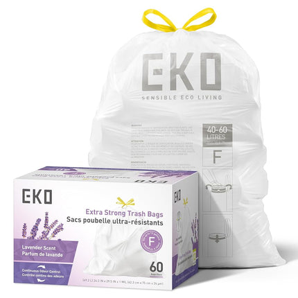 EKO 40-60L Drawstring Bin Liners, 60 Count Lavende