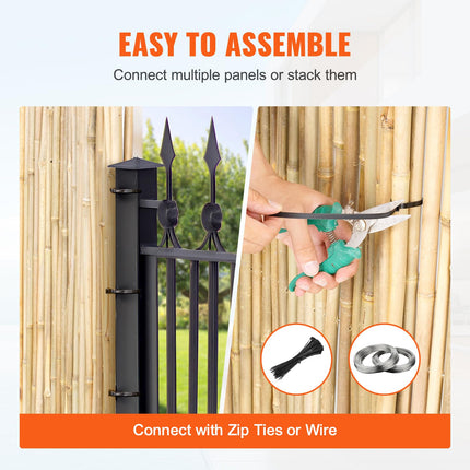 VEVOR Natural Rolled Bamboo Fence, Eco-Friendly Bamboo Privacy Fence 6 ft H x 8 ft L x 0.75 in D, Decorative Bamboo Privacy Screen for Garden, Backyard, Balcony, Patio, Pool Side