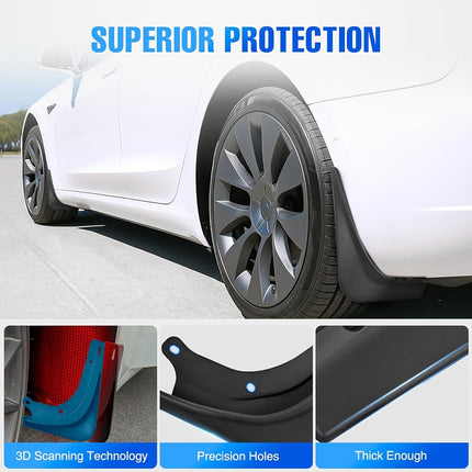 Nilight Mud Flaps for Tesla Model 3 2017 2018 2019 2020 2021 2022 2023, No Drilling Precision Fit Exterior Accessories Heavy-Duty Splash Guards Protection, Front & Rear Set