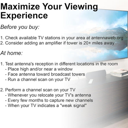 Antena de TV HD amplificada GE, diseño de fácil montaje en la parte superior del televisor, compatible con HDTV digital 4K 1080P VHF UHF, largo alcance, amplificador de señal incluido, adaptador de CA y cable coaxial de 5 pies, para interiores, 37075