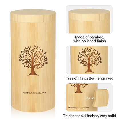 Scattering Tubes for Human Ashes Made of Bamboo,Large Scattering Urns for Human Ashes Adult with Tree of Life Pattern,Biodegradable Cremation Urns for Women Male Pet Ashes,3.5 * 9 Inches