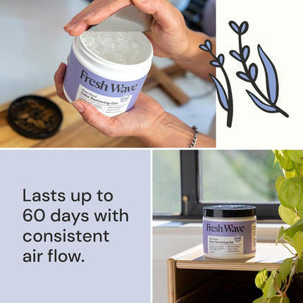 Fresh Wave Gel Eliminador de Olores Lavanda, 425 g | Paquete de 2 | Absorbedores de Olor Más Seguros para el Hogar | Eliminador de Olores Natural a Base de Plantas | Cada 425 g Dura 30-60 Días | para Cocinar, Basura y Mascotas